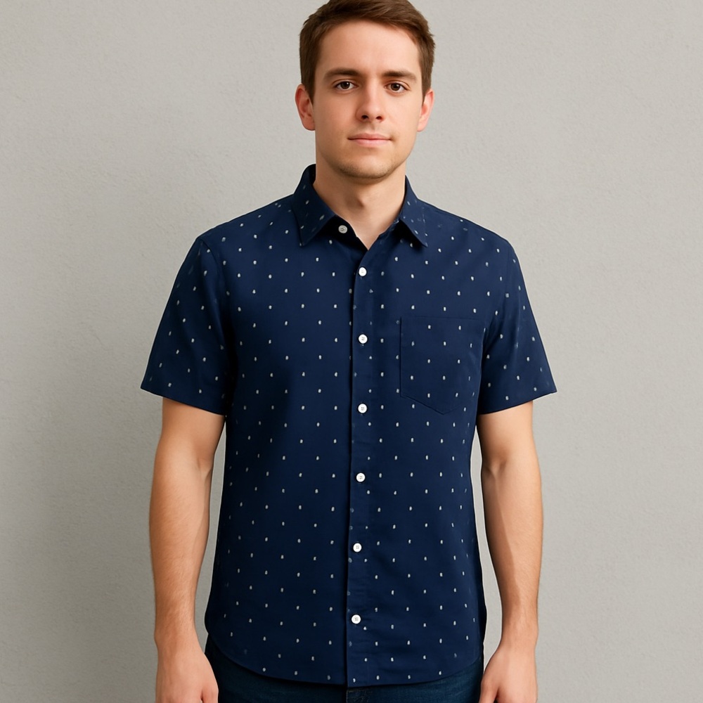GOODTHREADS Men’s Navy Blue Short Sleeve Poplin Shirt Anchor Print Size M